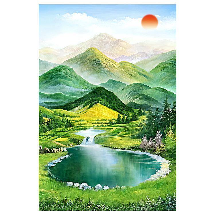 聚宝盆山水画巨人山背有