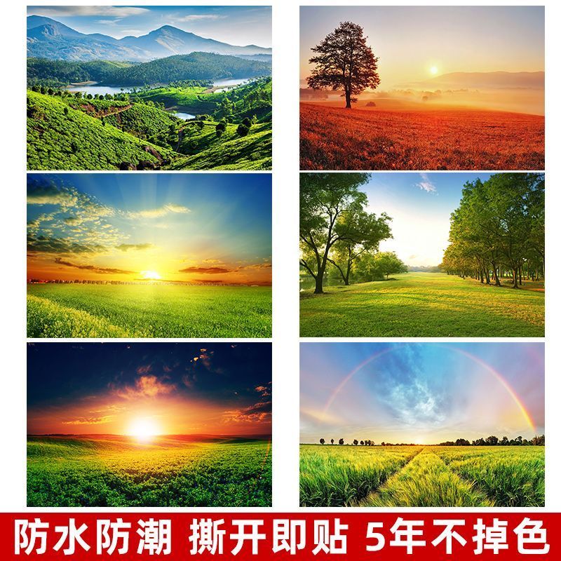 草原风景海报画墙贴大海沙滩森林壁纸自粘大自然背景客厅挂画装饰