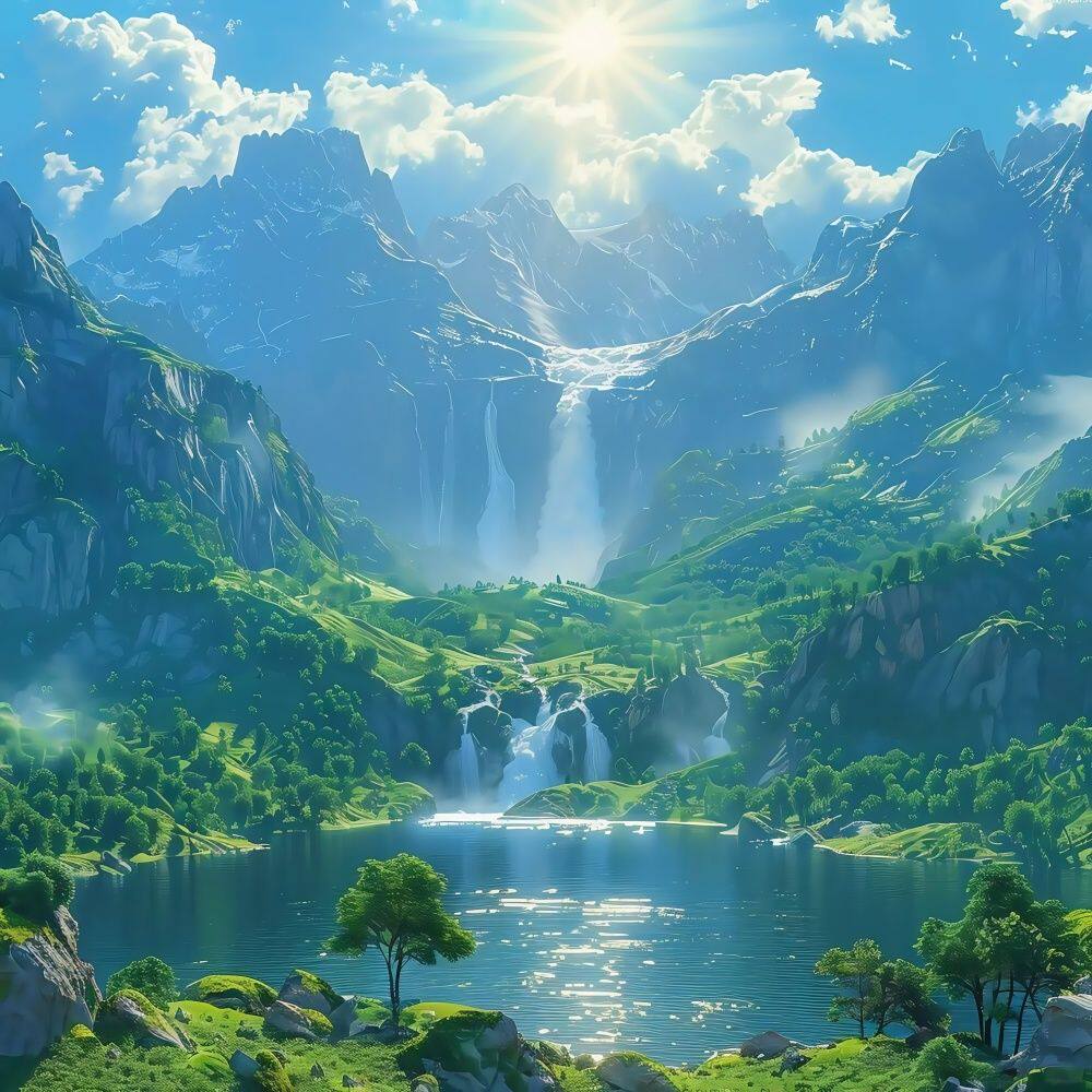 流水招财聚宝风景贴纸装