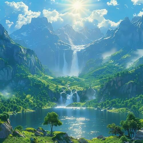 流水招财聚宝风景贴纸装
