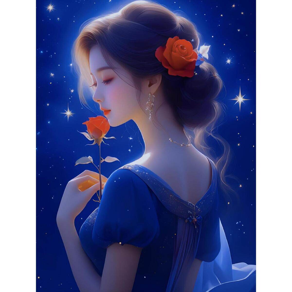 侧脸美女贴纸唯美星空自