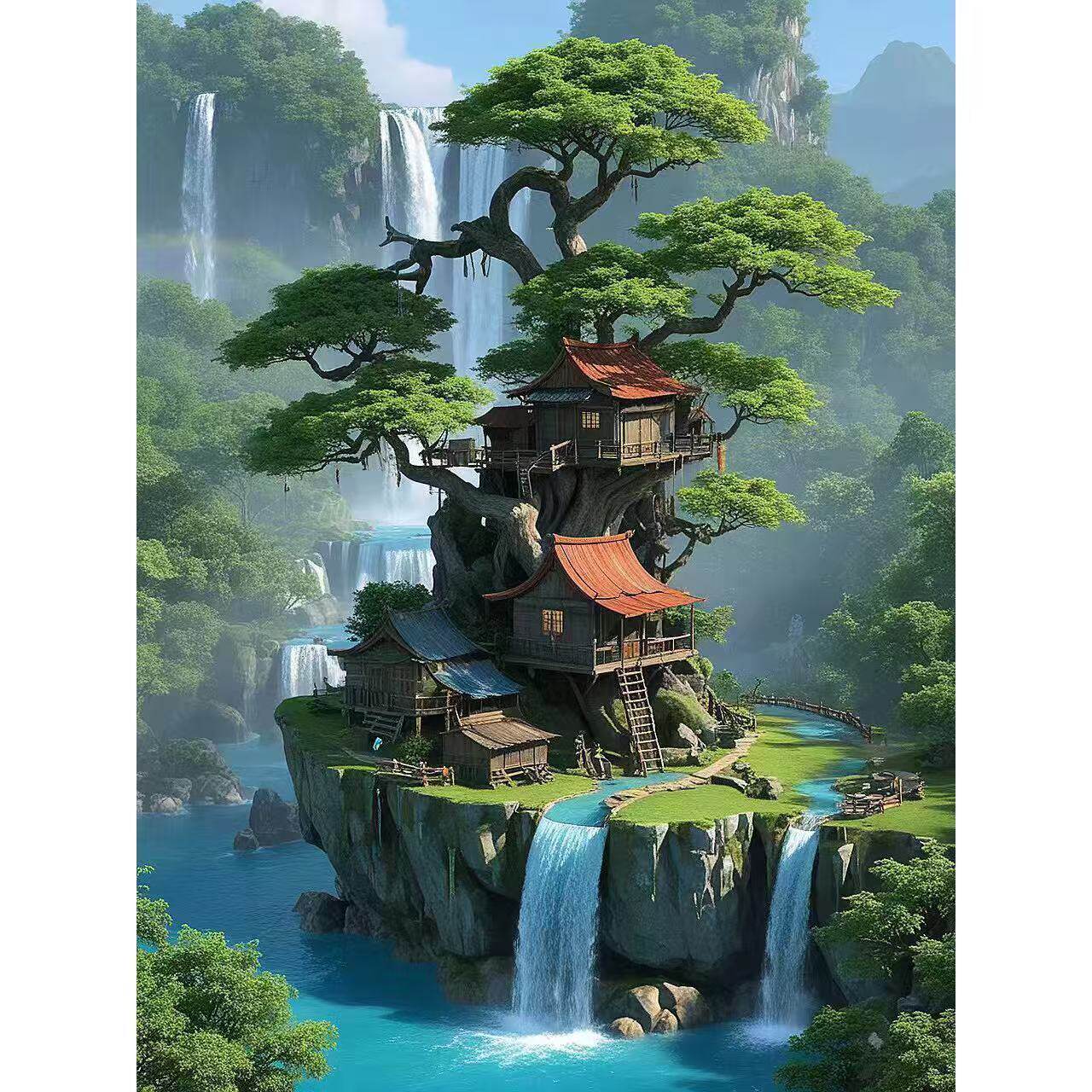 防水背景贴纸山水风景画