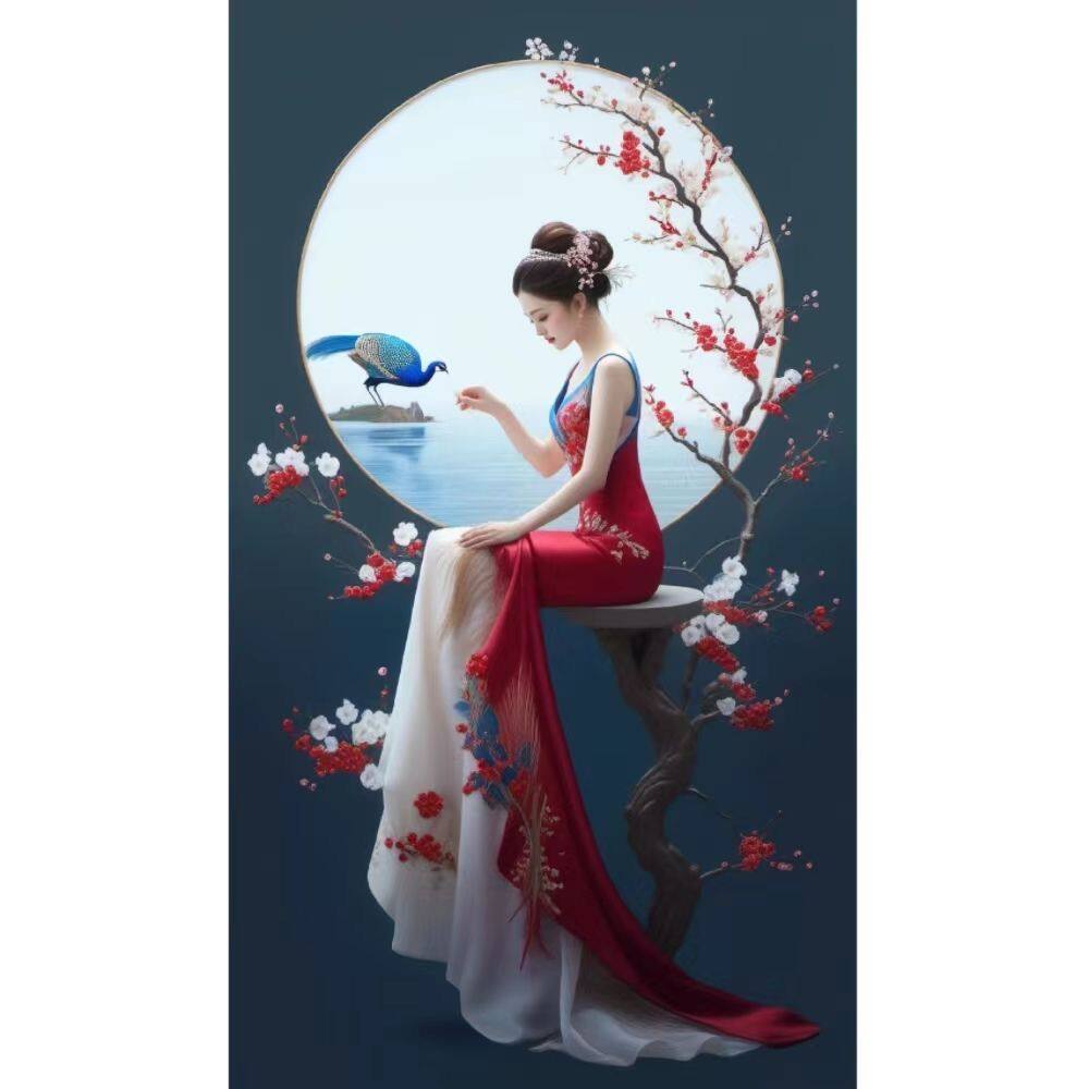 网红古风月圆美人树上坐