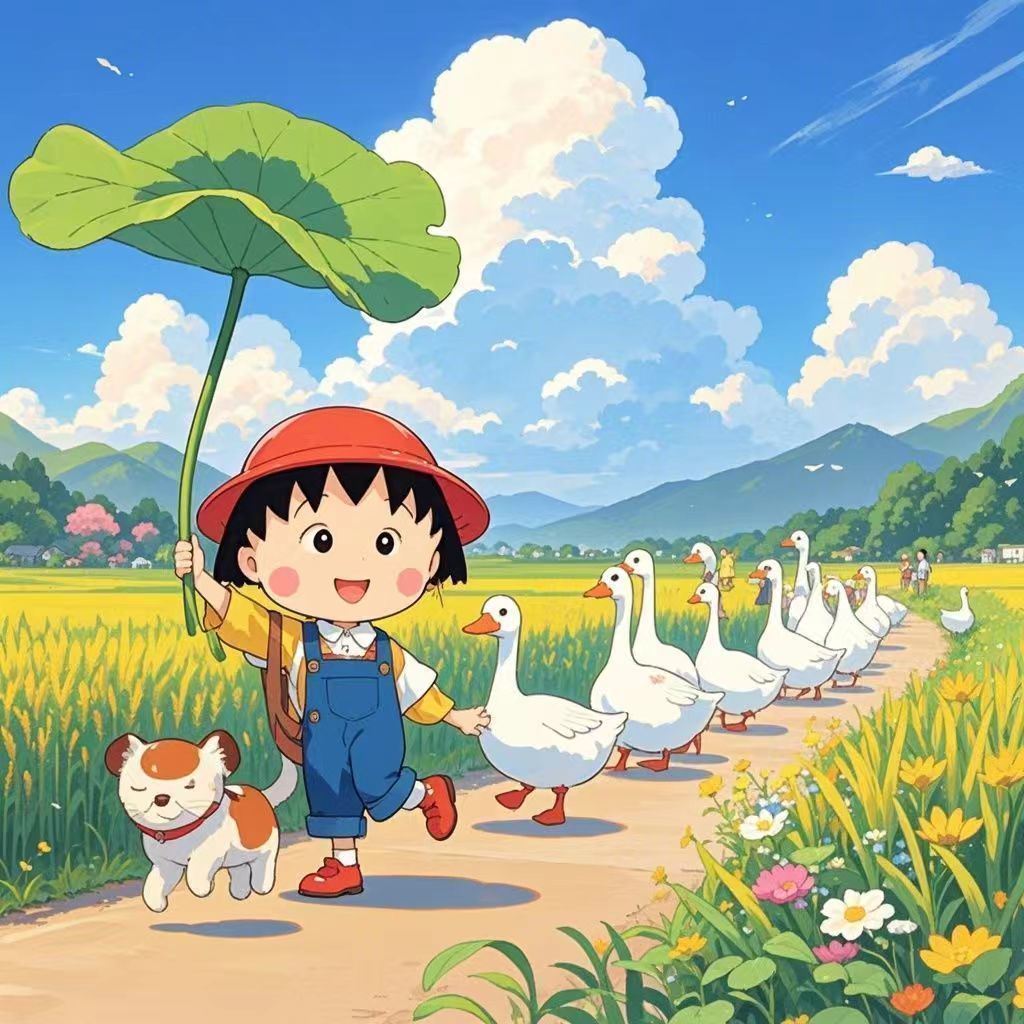 防水贴纸赶鸭子的小女孩