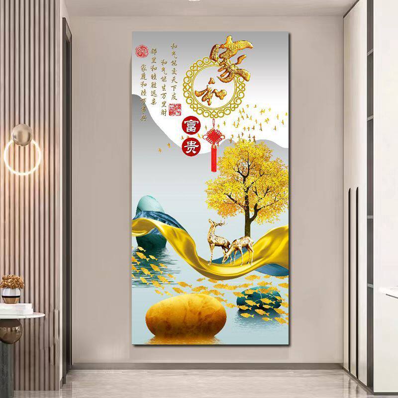 玄关装饰画自粘山水风景3d立体入户走廊正门简约轻奢背景墙纸贴画