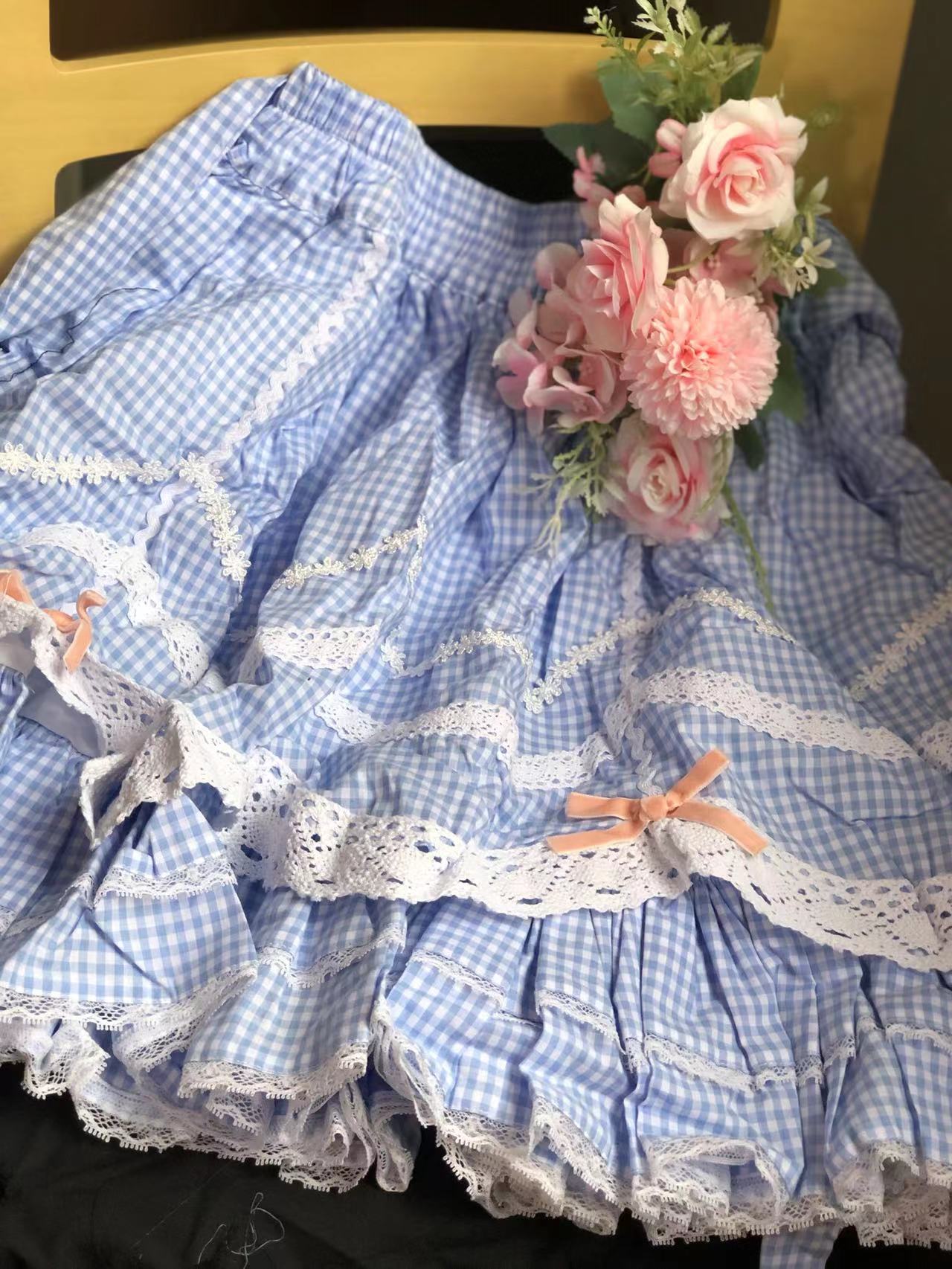 【格子裙】vintage仿中古古着lolita半身裙SK洛丽塔lo裙