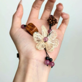 B.treasure 手工编织花朵项链女小众设计感木质串珠度假风锁骨链