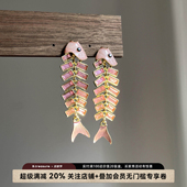 B.treasure水钻鱼骨耳环女小众设计感高级感耳环中古复古耳饰