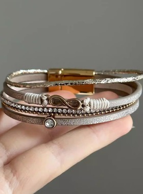 B.treasure 皮革镶钻手镯小众饰品中古饰品Vintage复古手镯