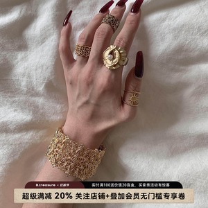 B.treasure 花朵蕾丝开口手镯戒指中古首饰小众手镯戒指手饰叠戴