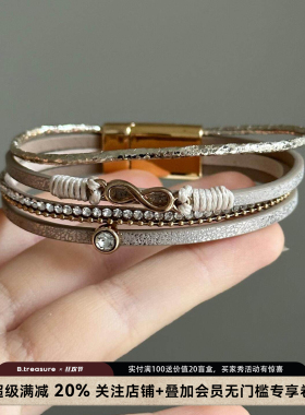 B.treasure皮革镶钻复古手镯