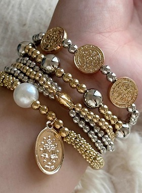 B.treasure 金属手链小众饰品中古饰品Vintage复古手链叠带美系