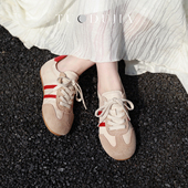 自由呼吸 真皮复古运动休闲鞋 红白德训鞋 新款 子 女春季 脱毒家