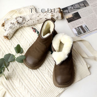 脱毒家 纯羊毛加厚保暖棉靴森系低跟女鞋真皮复古时尚雪地靴冬新