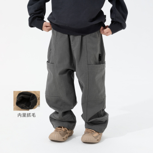 米修叻儿童工装裤2025秋冬新款男童秋薄绒长裤宝宝抓绒裤休闲外穿