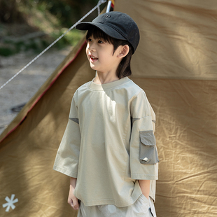 透气上衣潮 2025春夏新新款 米修叻 男童凉感排汗T户外潮牌拼接短袖