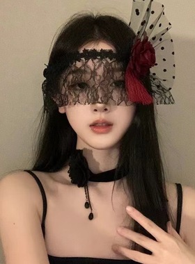 禁欲系暗红色玫瑰花朵蒙面半脸面具成人化妆舞会眼罩女士性感面罩
