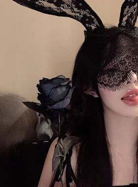 黑色性感猫耳朵发箍女蕾丝面罩眼罩遮脸网纱发夹发卡万圣节头饰