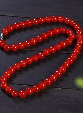 本命年正品天然红玛瑙项链女长款项坠玉石吊坠红玉髓颈饰珠链招财