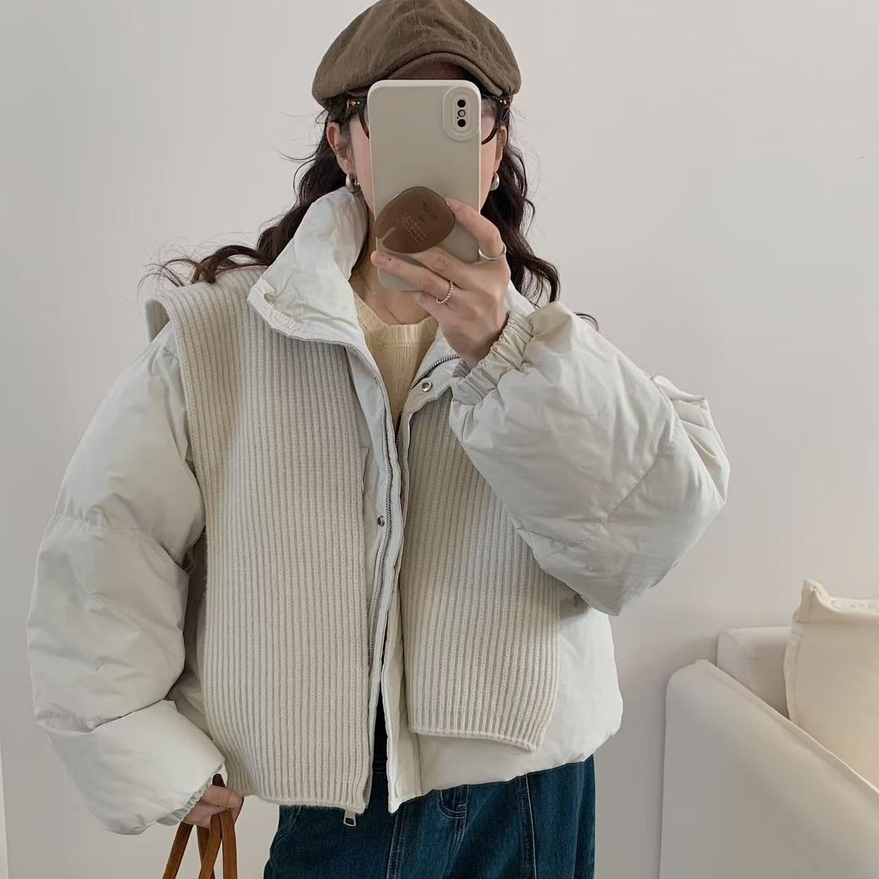 平湖针织披肩羽绒服面包服小清新气质羽绒服女韩版甜美小个子