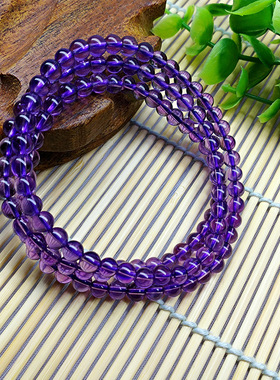 乌拉圭天然紫水晶 三圈紫晶佛珠手串 韩版女款饰品厂家