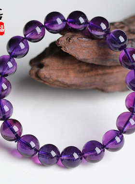 蓓蓓福  天然乌拉圭紫水晶圆珠手链深紫水晶手串时尚手链