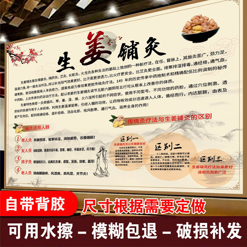 生姜铺灸的好处大海报中医养生馆装饰画姜疗广告贴纸泥灸艾灸拔罐