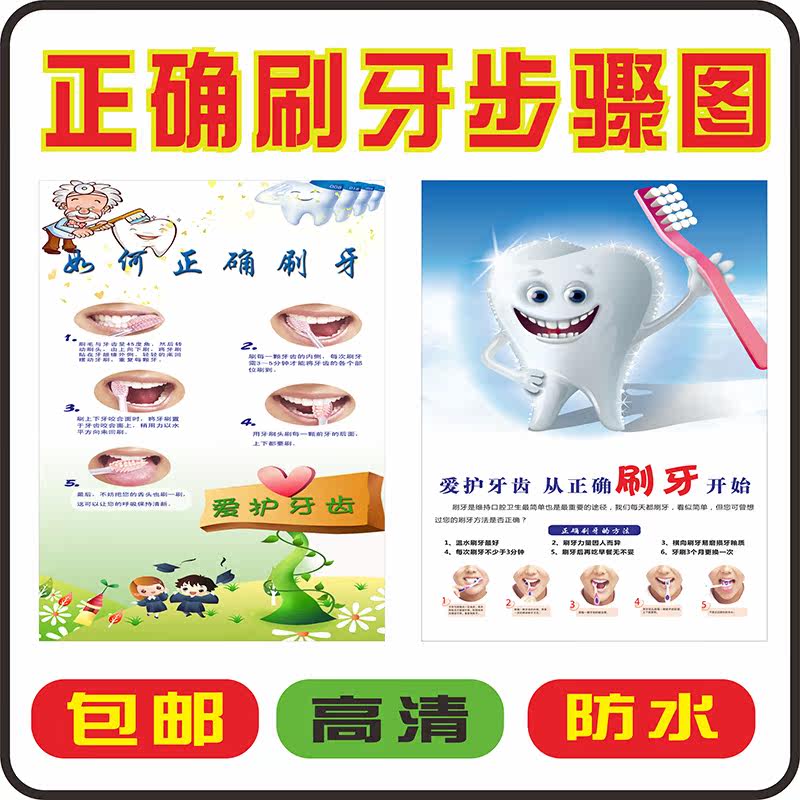 牙科诊所科普知识挂图贴画海报儿童正确的刷牙方法歩骤图爱护牙齿