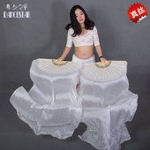 真丝肚皮舞长扇 白色 1.2米1.5米1.8米纯色大红舞蹈扇子长稠扇