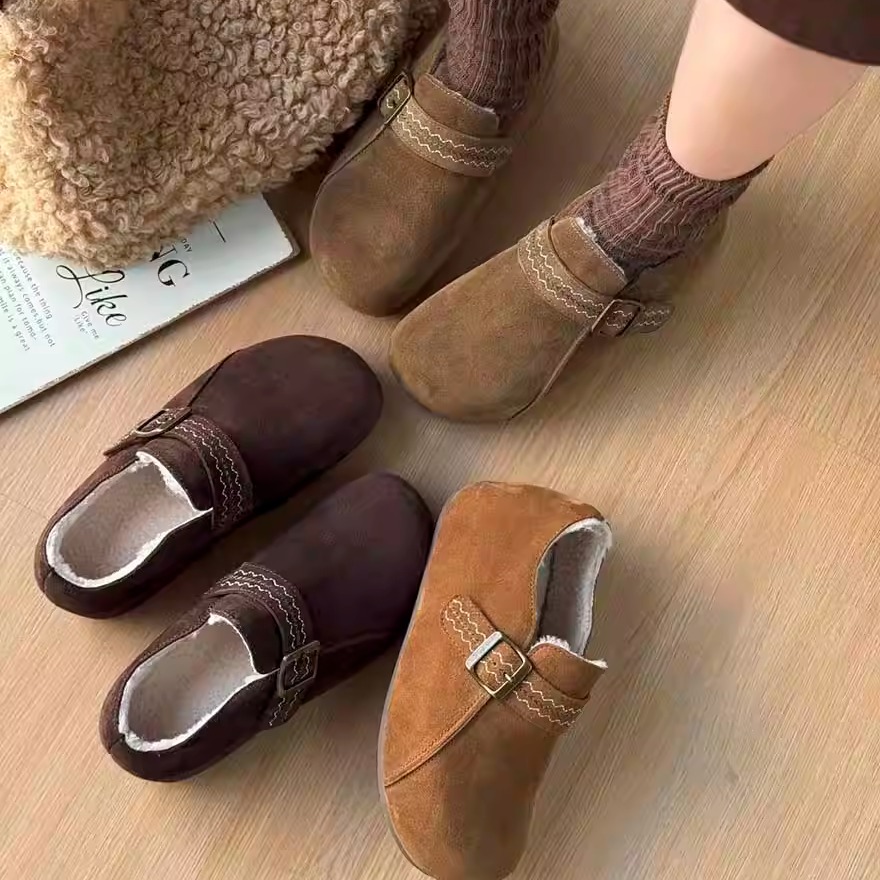 真皮加绒勃肯鞋女2025冬季新款