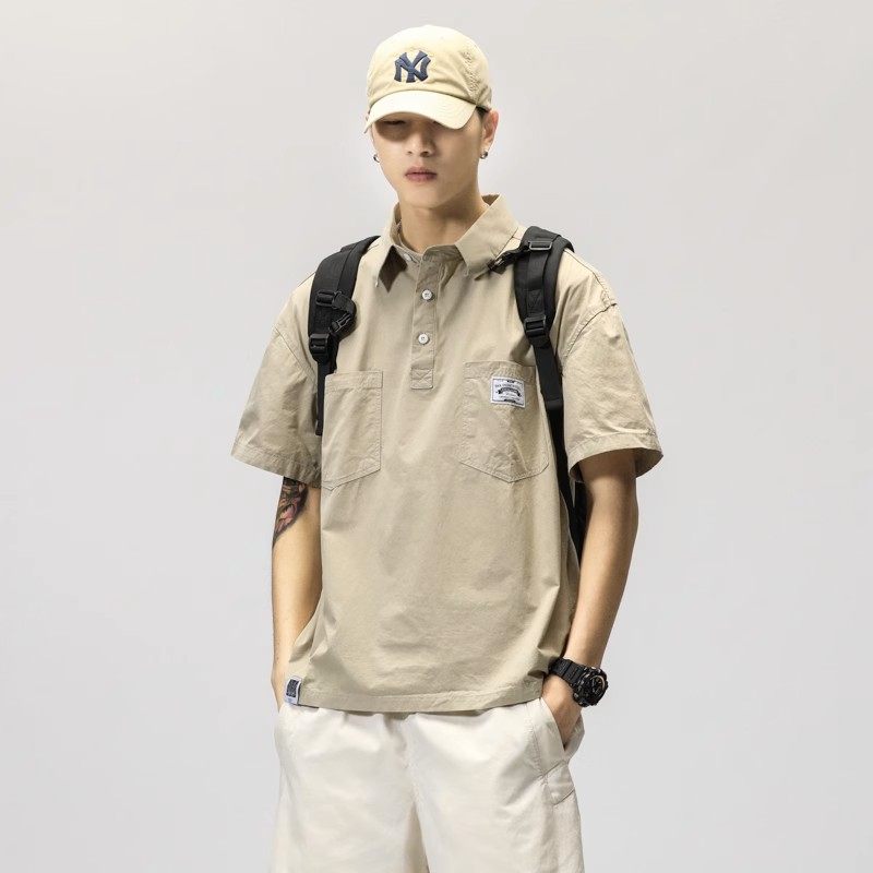 JAPANESE WORKWEAR POLO COLLAR SHIRT MENS SUMMER SUNSCREEN ICE SILK AMERICAN RETRO SHORT SLEEVE T-SHIRT TRENDY BRAND HALF-SLEEVED SHIRT