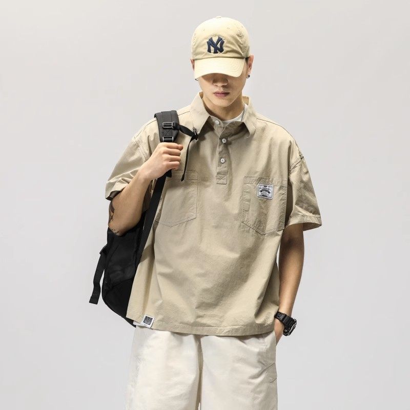 JAPANESE WORKWEAR POLO COLLAR SHIRT MENS SUMMER SUNSCREEN ICE SILK AMERICAN RETRO SHORT SLEEVE T-SHIRT TRENDY BRAND HALF-SLEEVED SHIRT