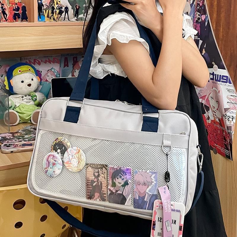 日系百搭校供JK制服包二次元简约单肩斜挎手提包通勤扎谷吧唧痛包