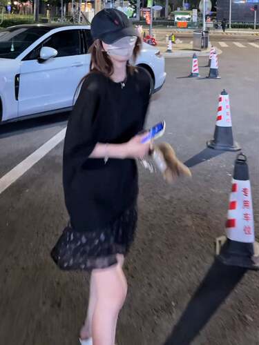 “黑底紫藤”桑蚕丝45度斜裁 内里裙裤法式飘逸感半裙半身裙