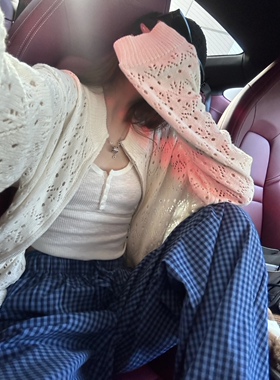 100%棉 设计感镂空钩花双拉链毛衣外套宽松显瘦白色针织开衫上衣