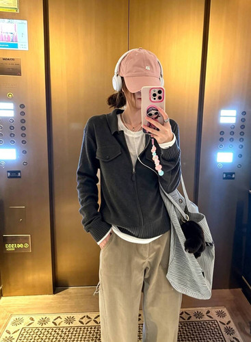 老钱复古羊毛 polo领拉链针织开衫 双口袋微宽松针织衫上衣女