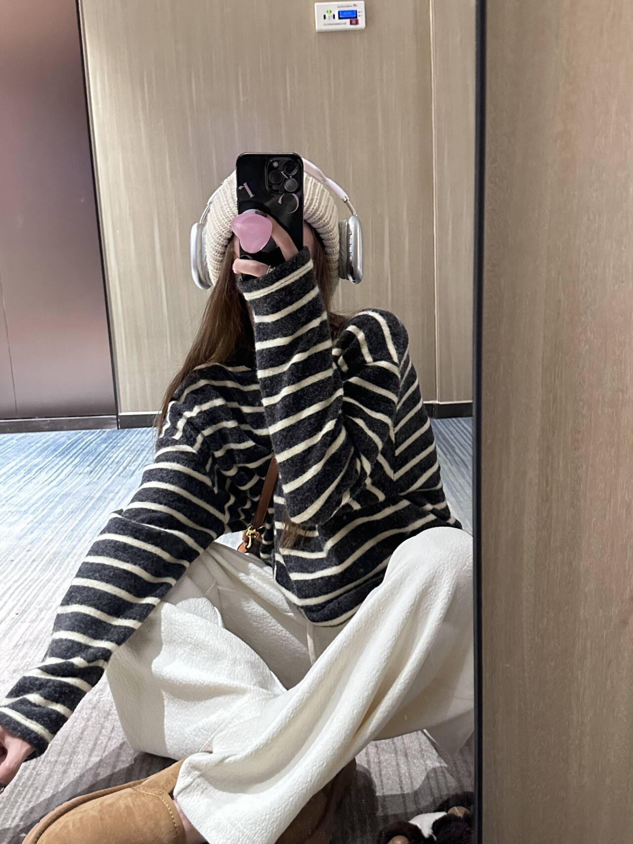 奥利奥兔绒加厚慵懒宽松显瘦长袖黑白条纹t恤女 亲肤内搭外穿