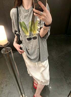 100%醋酸  定制波浪蕾丝拼接肌理感缎面抽绳微宽松半身裙中裙女