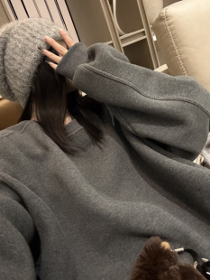 100%棉加厚加绒高克重570克水洗灰oversized大版 圆领慵懒宽松卫衣