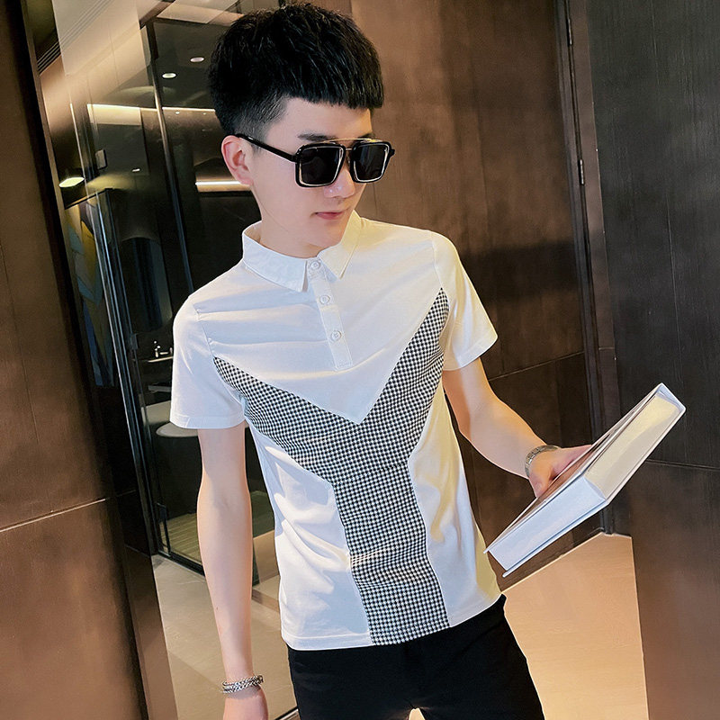 PL68社会小伙修身拼色短袖polo衫白,男装Polo衫,电商A343