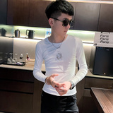 T秋季社会小伙修身打底衫长袖T恤男潮流黑1，男装T恤，电商A343
