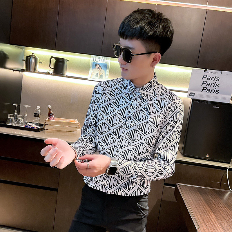 CS166秋装社会小伙修身长袖衬衫男衬衣黑1,男装衬衫,电商A343