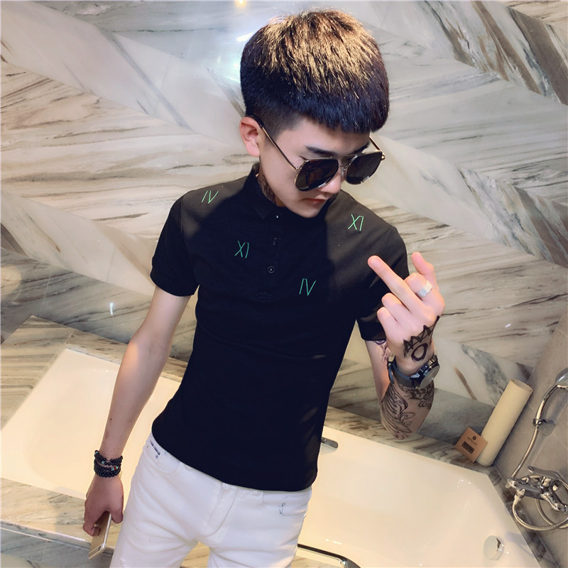男士修身短袖POLO衫男韩版半袖A343-PL23-P45（黑）,男装Polo衫,电商A343
