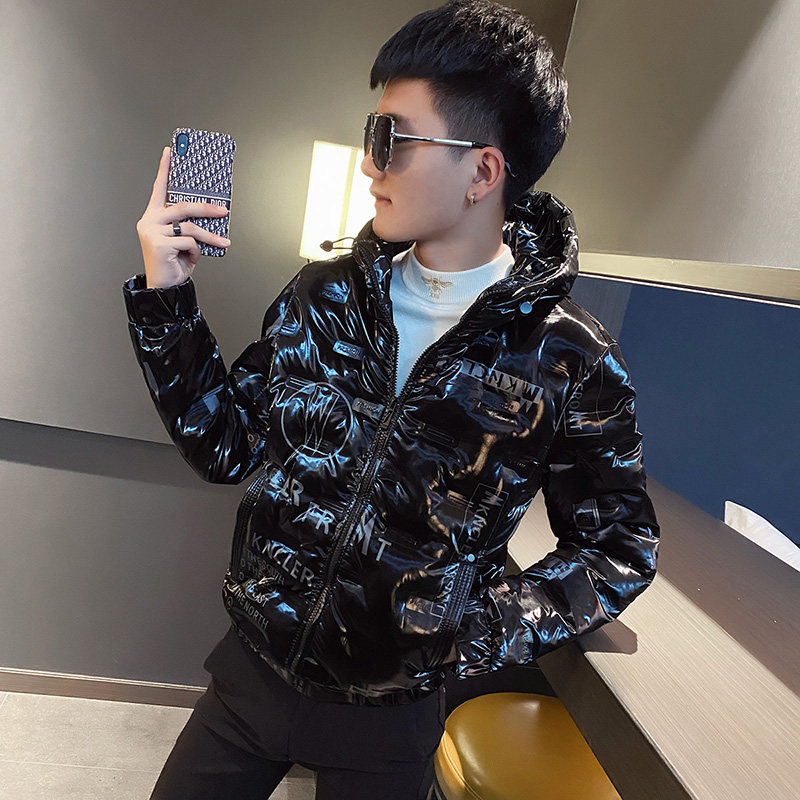 社会小伙连帽冬季棉衣外套修身皮棉服A343-CF43白,男装棉衣,电商A343