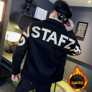 冬季男外套ins网红修身社会小伙加绒呢子夹克 A343-JK65-P125 黑图片