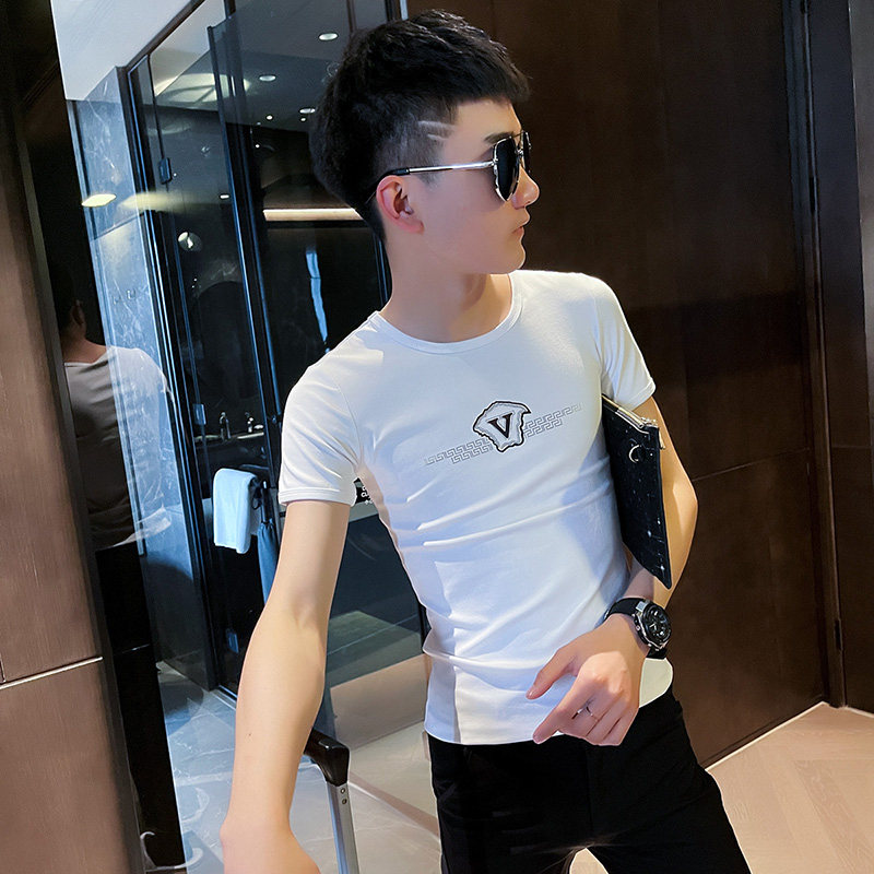2021新款小码短袖T恤衫社会小伙半袖A343-TX214-P38控58白,男装T恤,电商A343
