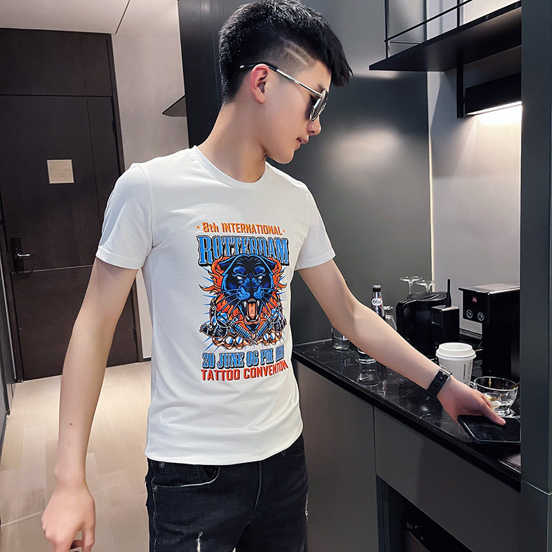 2021夏季圆领青春半袖修身短袖t恤衫男TX249-P38控58白，男装T恤，电商A343