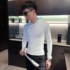 T 秋季社会小伙修身打底衫长袖T恤男潮流 白1图片