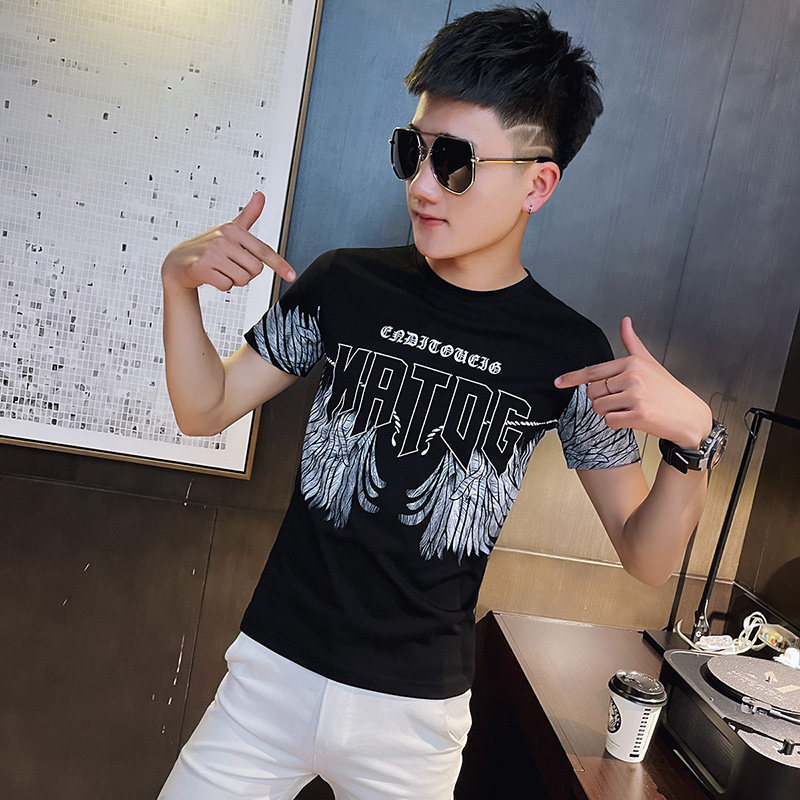 2021新款小码短袖T恤衫社会小伙半袖A343-TX206-P38控58白,男装T恤,电商A343