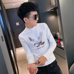 秋装精神小伙修身长袖T恤男打底衫潮 A343-TX181-P45 白1图片